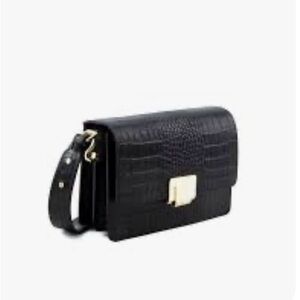 Camelia Roma black, croc-embossed leather crossbody bag